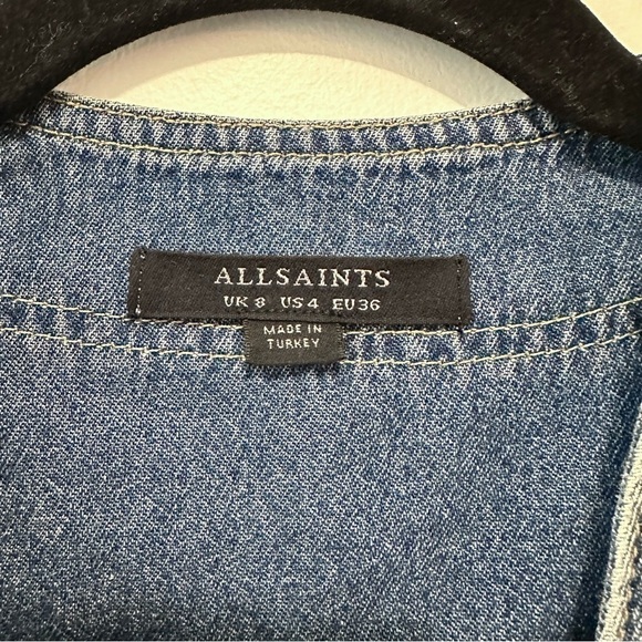 AllSaints Abbey Denim Jumpsuit Short Belted Onesie Romper Blue Sz 4 - Picture 11 of 15